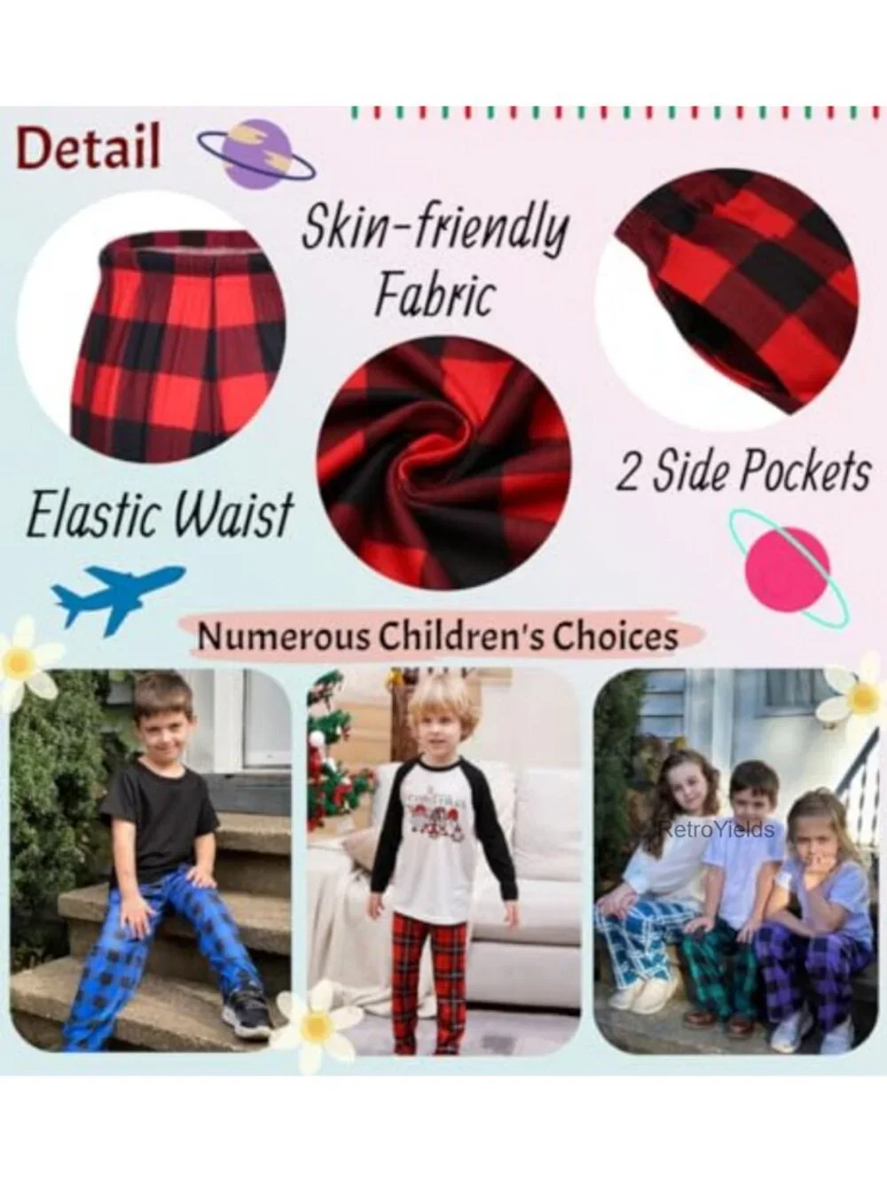 Girls Pajama Pants with Pockets Pack of 2, Soft Breathable Sleepwear, Elastic